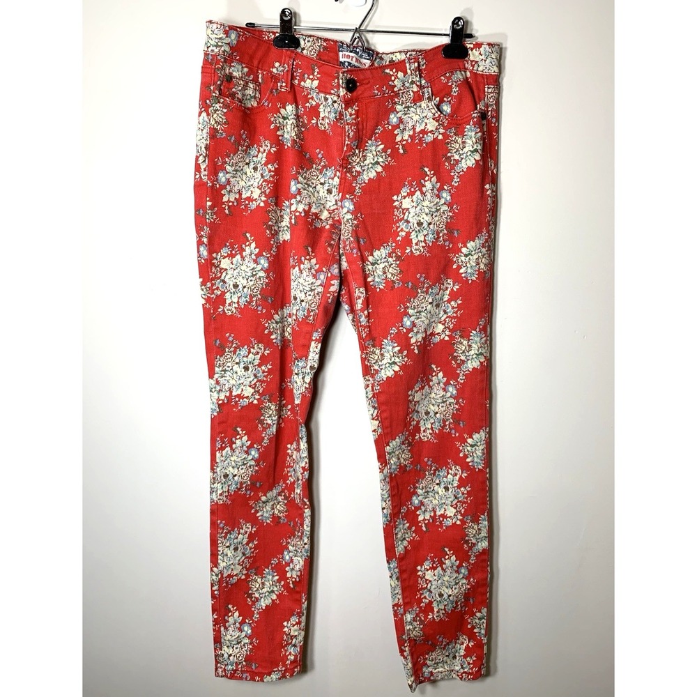 Hot Kiss Jeans Womens‎ Juniors 13 Red Floral Skinny Lily Denim Stretch